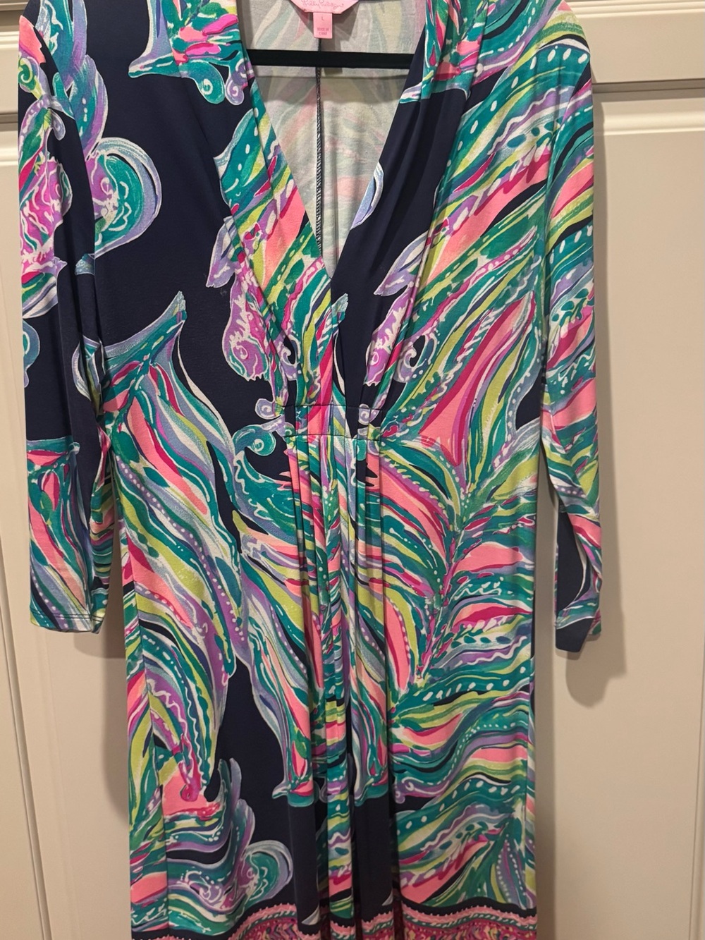 Lilly Pulitzer Navy Pink Green Multicolor V-Neck Dress